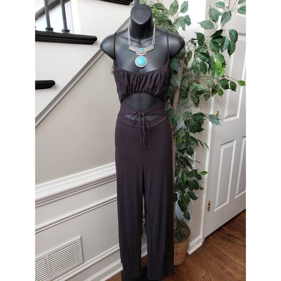 Windsor Jumpsuit Womens Small Black Cutout Tie Waist Spaghetti Strap Stretch - Picture 1 of 14